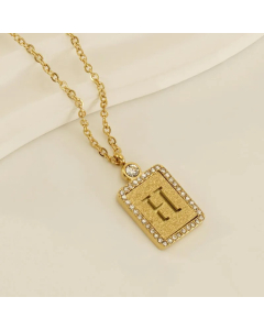 Modern Style Letter H Titanium Steel Plating Inlay Rhinestones 18K Gold Plated Pendant Necklace