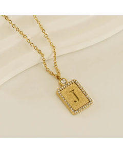 Modern Style Letter J Titanium Steel Plating Inlay Rhinestones 18K Gold Plated Pendant Necklace