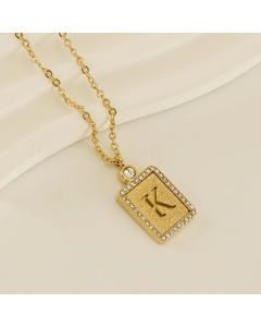 Modern Style Letter K Titanium Steel Plating Inlay Rhinestones 18K Gold Plated Pendant Necklace