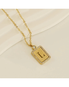 Modern Style Letter L Titanium Steel Plating Inlay Rhinestones 18K Gold Plated Pendant Necklace
