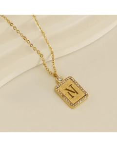 Modern Style Letter N Titanium Steel Plating Inlay Rhinestones 18K Gold Plated Pendant Necklace