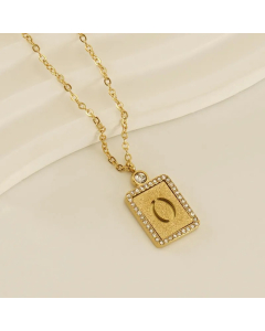 Modern Style Letter O Titanium Steel Plating Inlay Rhinestones 18K Gold Plated Pendant Necklace