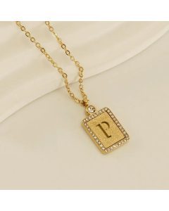 Modern Style Letter P Titanium Steel Plating Inlay Rhinestones 18K Gold Plated Pendant Necklace