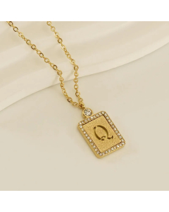 Modern Style Letter Q Titanium Steel Plating Inlay Rhinestones 18K Gold Plated Pendant Necklace