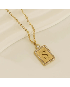 Modern Style Letter S Titanium Steel Plating Inlay Rhinestones 18K Gold Plated Pendant Necklace