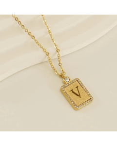 Modern Style Letter V Titanium Steel Plating Inlay Rhinestones 18K Gold Plated Pendant Necklace