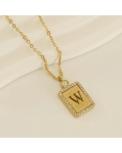 Modern Style Letter W Titanium Steel Plating Inlay Rhinestones 18K Gold Plated Pendant Necklace