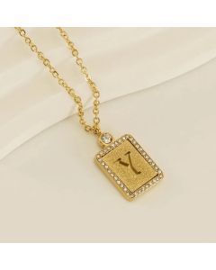 Modern Style Letter Y Titanium Steel Plating Inlay Rhinestones 18K Gold Plated Pendant Necklace