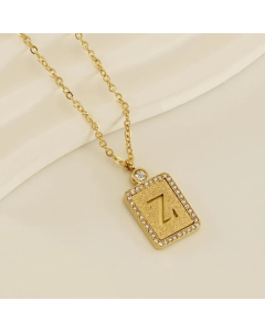 Modern Style Letter Z Titanium Steel Plating Inlay Rhinestones 18K Gold Plated Pendant Necklace