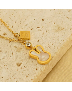 Cute Modern Style Rabbit Word Stainless Steel Plating Inlay Rhinestones Shell 18K Gold Plated Pendant Necklace Long Necklace