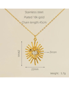 Modern Style Heart Shape Stainless Steel Plating Inlay Zircon 18K Gold Plated Pendant Necklace