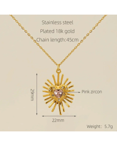 Modern Style Heart Shape Stainless Steel Plating Inlay Zircon 18K Gold Plated Pendant Necklace