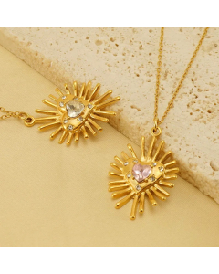 Modern Style Heart Shape Stainless Steel Plating Inlay Zircon 18K Gold Plated Pendant Necklace