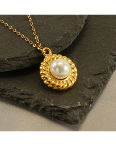 Elegant Round Stainless Steel Plating Inlay Pearl 18K Gold Plated Pendant Necklace