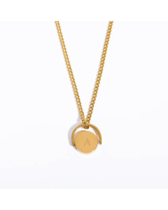 Letter A Titanium Steel Plating Inlay 18K Gold Plated Pendant Necklace