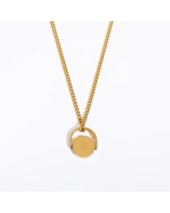 Letter B Titanium Steel Plating Inlay 18K Gold Plated Pendant Necklace