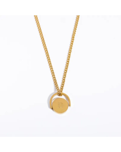 Letter D Titanium Steel Plating Inlay 18K Gold Plated Pendant Necklace
