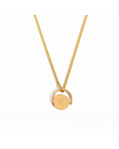 Letter E Titanium Steel Plating Inlay 18K Gold Plated Pendant Necklace