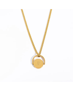 Letter F Titanium Steel Plating Inlay 18K Gold Plated Pendant Necklace