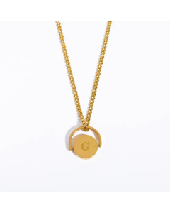 Letter G Titanium Steel Plating Inlay 18K Gold Plated Pendant Necklace