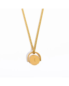 Letter I Titanium Steel Plating Inlay 18K Gold Plated Pendant Necklace