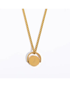 Letter J Titanium Steel Plating Inlay 18K Gold Plated Pendant Necklace