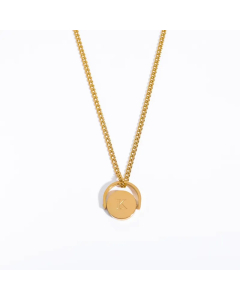 Letter K Titanium Steel Plating Inlay 18K Gold Plated Pendant Necklace