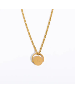 Letter L Titanium Steel Plating Inlay 18K Gold Plated Pendant Necklace
