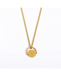 Letter M Titanium Steel Plating Inlay 18K Gold Plated Pendant Necklace