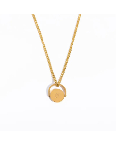 Letter N Titanium Steel Plating Inlay 18K Gold Plated Pendant Necklace