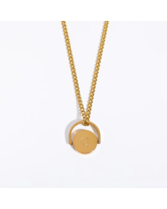 Letter O Titanium Steel Plating Inlay 18K Gold Plated Pendant Necklace