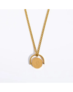 Letter P Titanium Steel Plating Inlay 18K Gold Plated Pendant Necklace