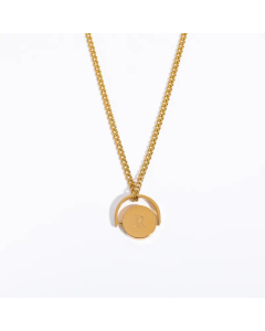 Letter R Titanium Steel Plating Inlay 18K Gold Plated Pendant Necklace