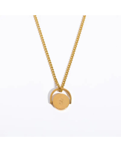 Letter S Titanium Steel Plating Inlay 18K Gold Plated Pendant Necklace