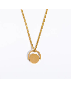 Letter T Titanium Steel Plating Inlay 18K Gold Plated Pendant Necklace