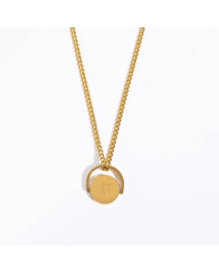 Letter U Titanium Steel Plating Inlay 18K Gold Plated Pendant Necklace