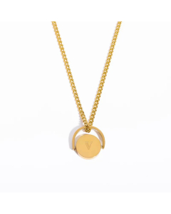 Letter V Titanium Steel Plating Inlay 18K Gold Plated Pendant Necklace