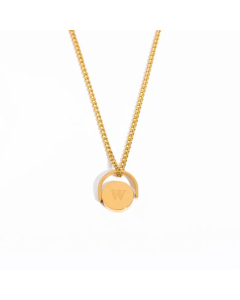 Letter W Titanium Steel Plating Inlay 18K Gold Plated Pendant Necklace