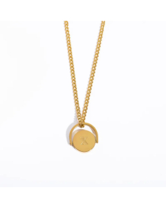 Letter X Titanium Steel Plating Inlay 18K Gold Plated Pendant Necklace