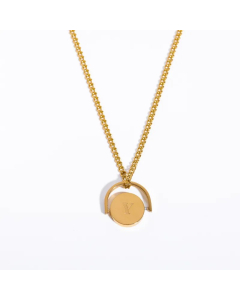 Letter Y Titanium Steel Plating Inlay 18K Gold Plated Pendant Necklace