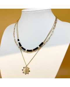 Vintage Style Geometric Stainless Steel Soft Clay Inlay Pearl 14K Gold Plated Layered Necklaces