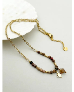 Vintage Style Star Stainless Steel Inlay Natural Stone Gold Plated Necklace