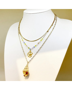 Beach Conch Snails Stainless Steel Inlay Artificial Crystal Gold Plated Layered Necklaces