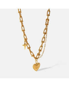 Romantic Simple Style Love Star Heart Shape Stainless Steel Plating Chain 18K Gold Plated Pendant Necklace