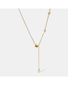 Casual Simple Style Solid Color Stainless Steel Freshwater Pearl Plating 18K Gold Plated Pendant Necklace