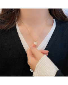 Hip-Hop Simple Style Square Titanium Steel Plating Inlay Opal 18K Gold Plated Pendant Necklace