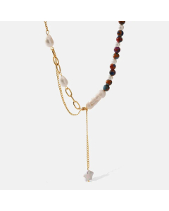Casual Simple Style Star Stainless Steel Natural Stone Freshwater Pearl Plating 18K Gold Plated Pendant Necklace Long Necklace