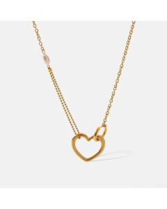 Casual Simple Style Heart Shape Stainless Steel Freshwater Pearl Layered Plating Hollow Out 18K Gold Plated Necklace