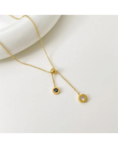 INS Style Round Titanium Steel Inlay Zircon 18K Gold Plated Pendant Necklace