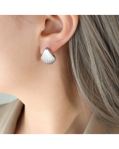 Simple Style Shell Titanium Steel Plating 18K Gold Plated Pendant Necklace-Steel Color-Earrings